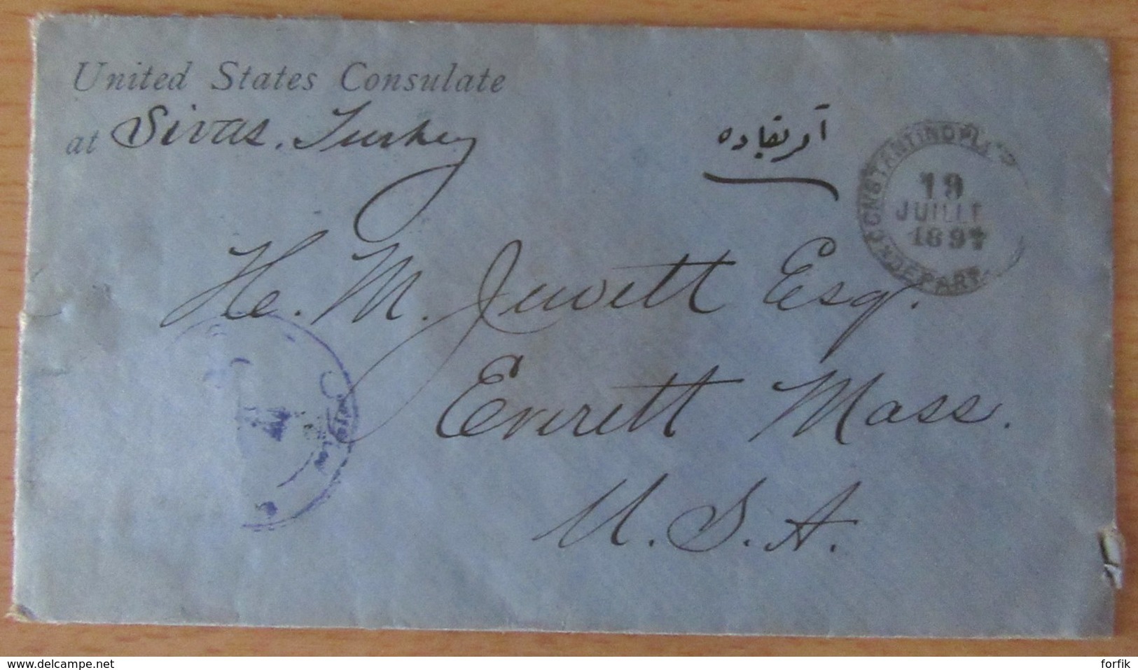 Turquie (Consulat Des Etats-Unis) - Enveloppe Datée De 1897 Avec Beau Cachet De Cire Du Consulat - Lettres & Documents