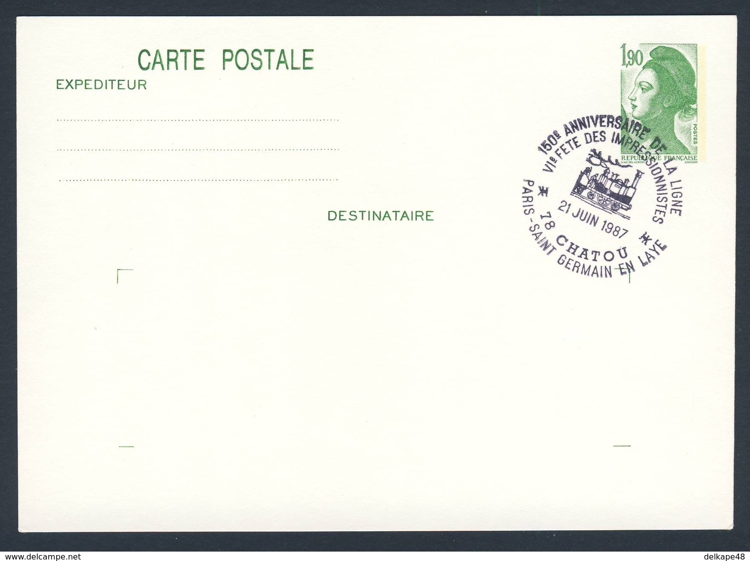 France Rep. Française 1987 Card / Karte / Carte - 150 Ann. Ligne Paris - Saint-Germain, Chatou / Railway / Eisenbahn - Treinen