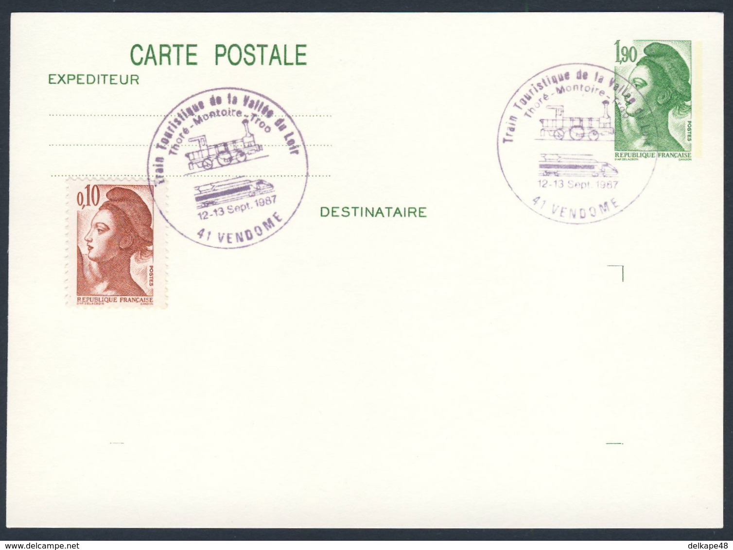 France Rep. Française 1987 Card / Karte / Carte - Train Touristique Vallee Du Loir  / Eisenbahn - Treinen