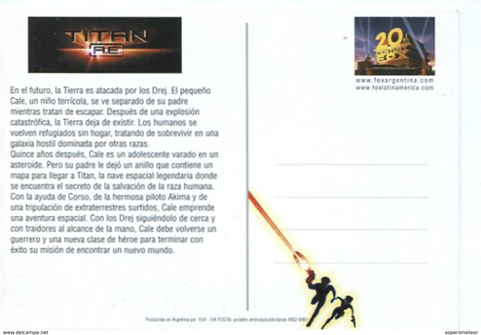 PREPARATE PARA LA BATALLA TITAN AE PELICULA FOX 2000'S ARGENTINA TARJETA PUBLICIDAD MODERNA -LILHU - Reclame