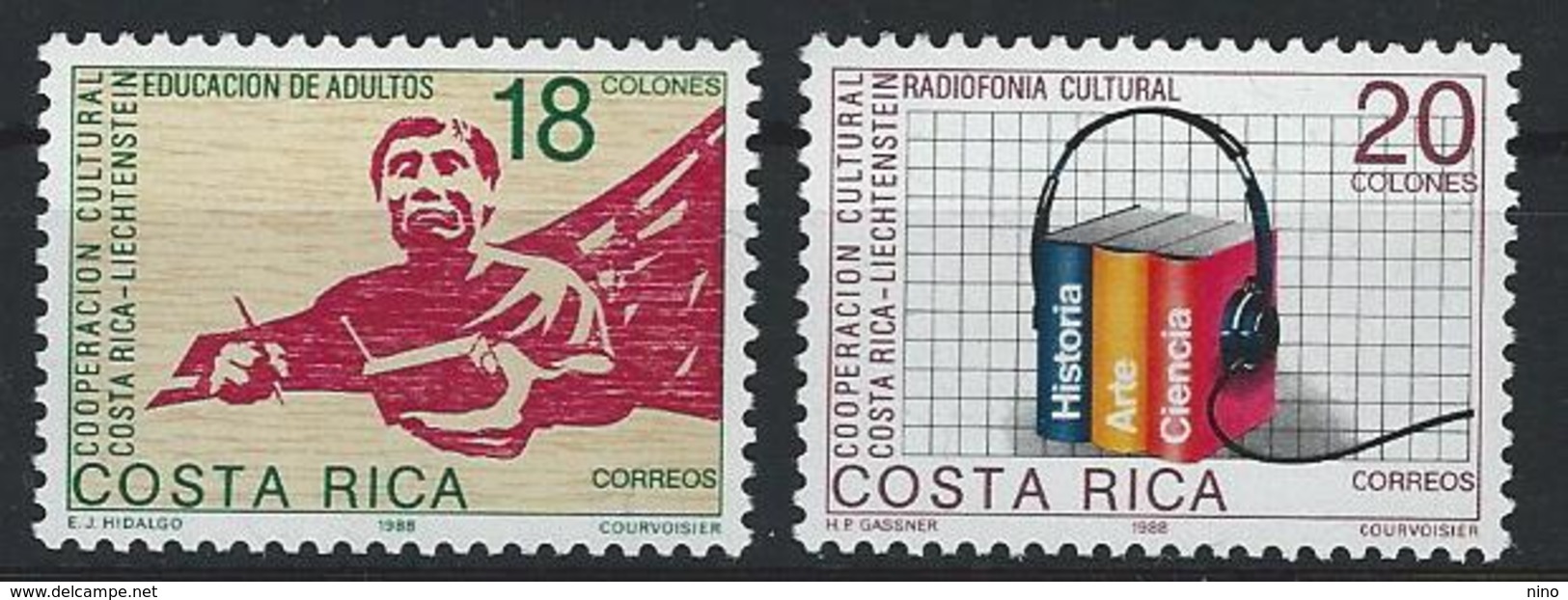 Costa Rica. Scott # 401-02 MNH. Cultural Cooperation. Joint Issue With Liechtenstein 1988 - Gezamelijke Uitgaven