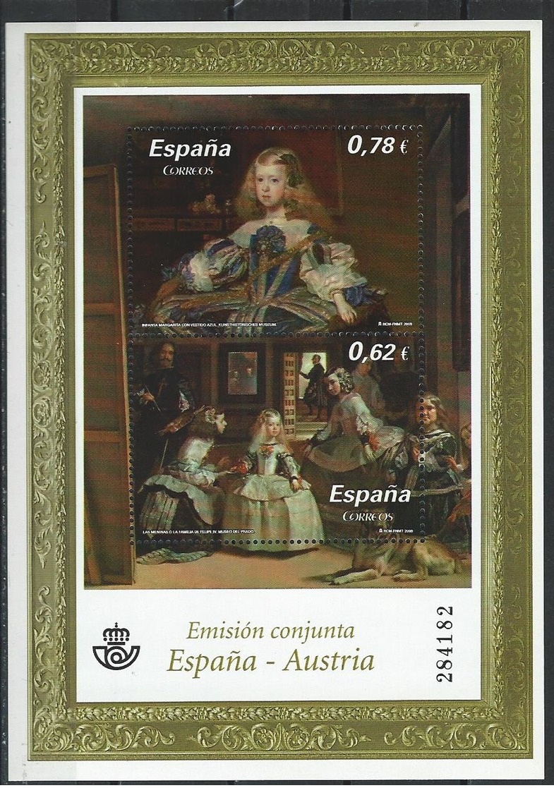 Spain. Scott # 3677a-b, MNH S/sheet. Velasquez Painter 410th. Anniv. Joint Issue With Austria 2009 - Joint Issues