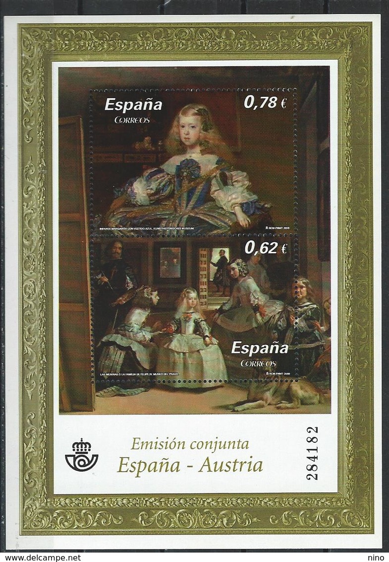 Spain. Scott # 3677a-b, MNH S/sheet. Velasquez Painter 410th. Anniv. Joint Issue With Austria 2009 - Emissioni Congiunte