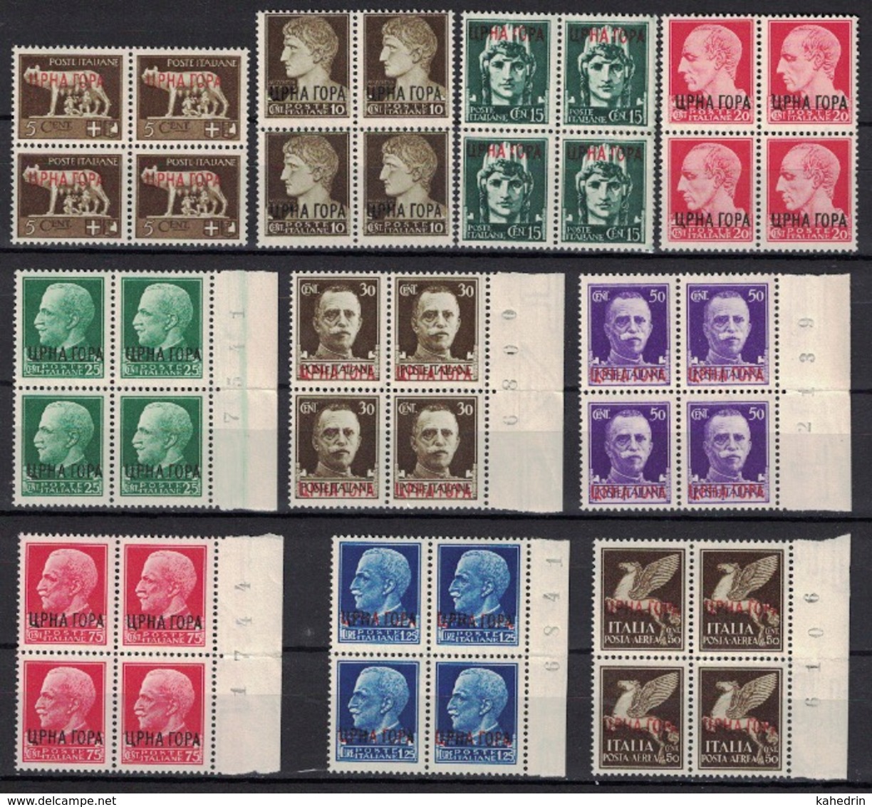 Italia Montenegro 1941, Occupation Stamps With Overprint **, MNH-VF, Block Of 4 With Sheet-number - Montenegro