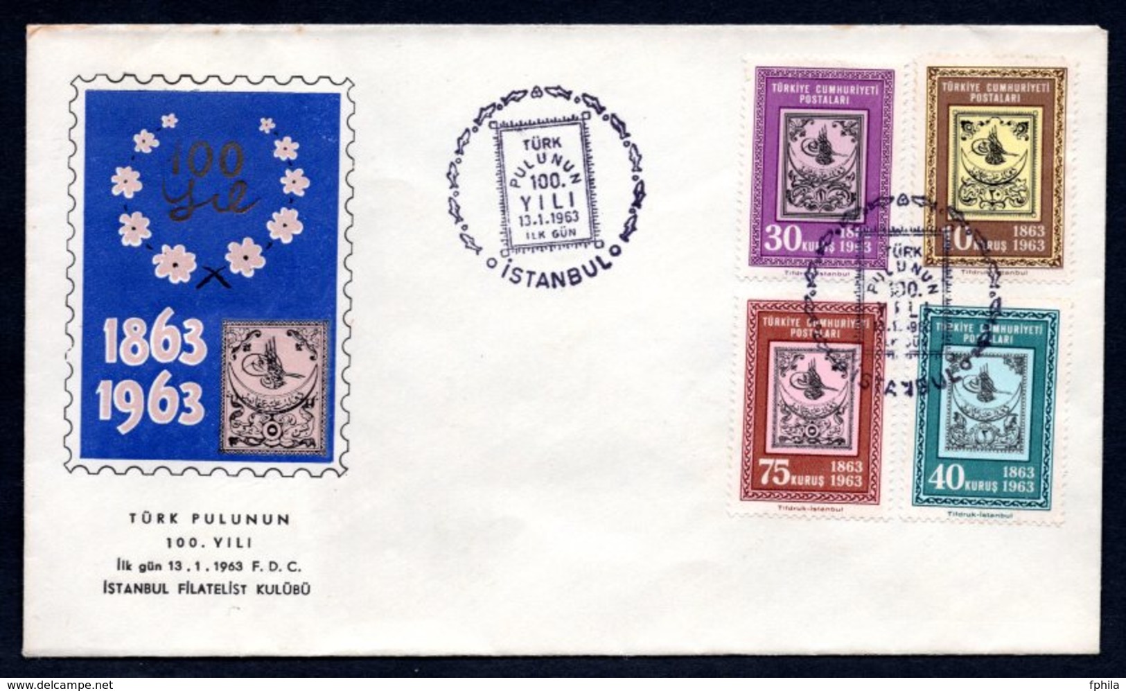 1963 TURKEY THE CENTENARY OF FIRST TURKISH POSTAGE STAMPS FDC - FDC