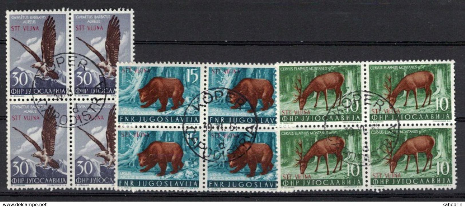 Italy Yugoslavia Trieste 1954 Zone B, Eagle Bear Deer Fauna Animals (o), Used, Block 0f 4 - Afgestempeld