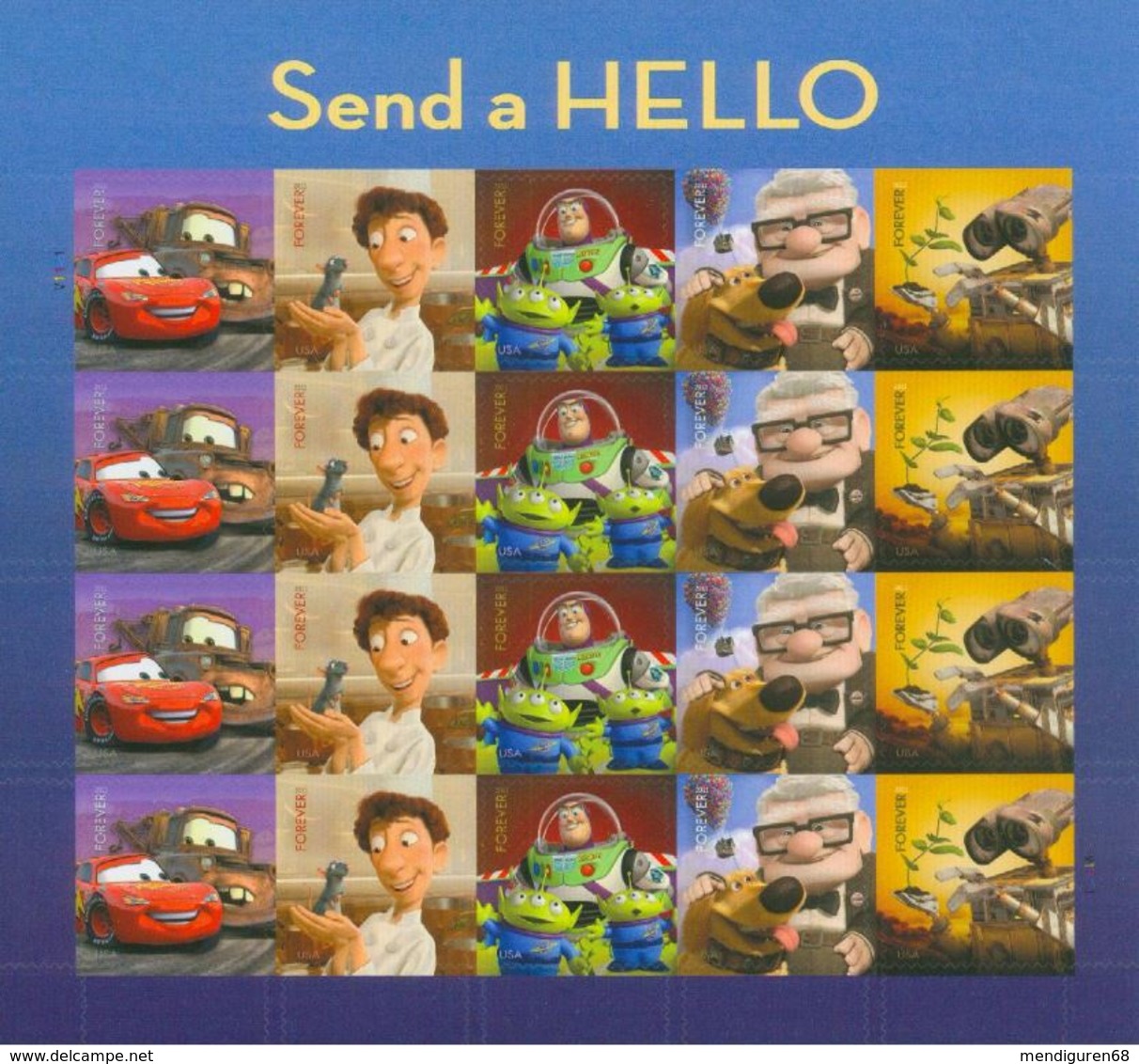 VERINIGTE STAATEN ETAT UNIS USA 2011 PIXAR FILMS : SEND A HELLO PANE 20V SC SH4553-57 MI B4748-52 YV BF4408-12 SG MS5159 - Feuilles Complètes