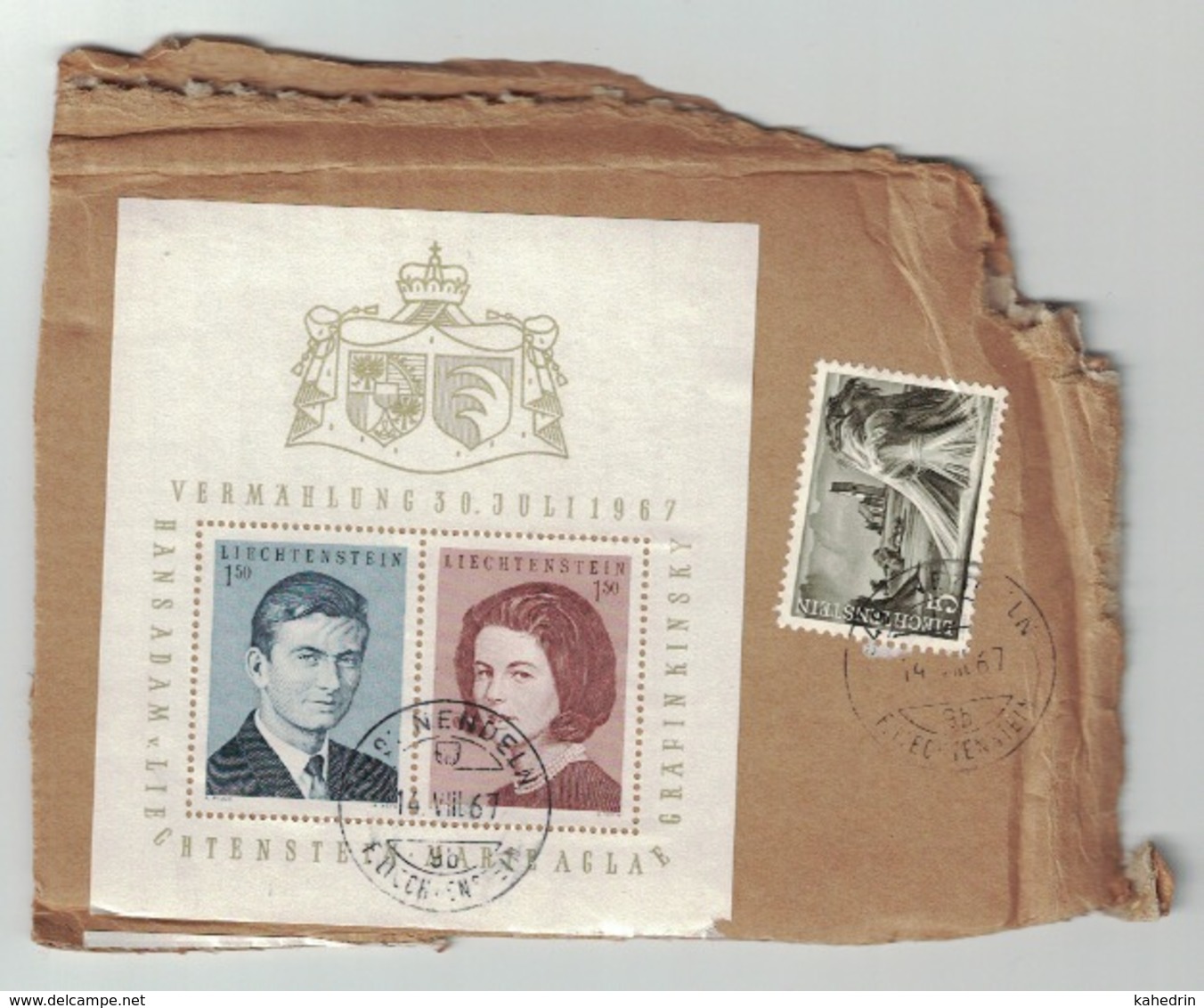 Liechtenstein 1967, Royal Wedding Postally Used On A Peace Of Cardboard (o), Used - Gebruikt