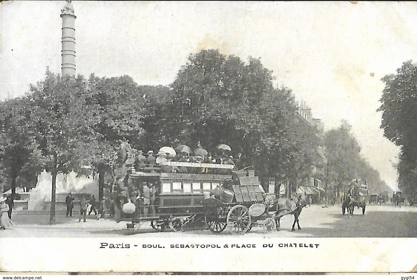 Paris  Boulevard Sébastopol & Place Du Chatelet  Carte Publicitaire Pour Une Pharmacie Attelage Urbain - Transport Urbain En Surface