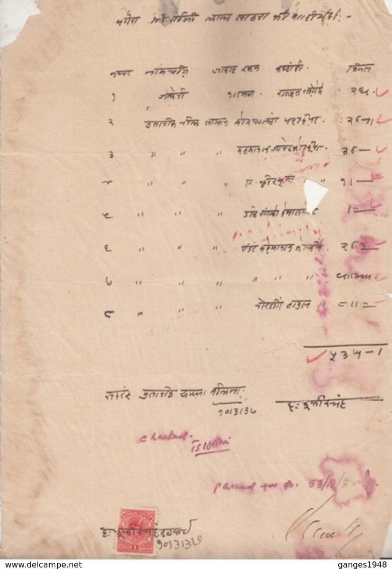 Barwani  1A  Unrecorded  Revenue ( Second Condition )  On  Document  #15086  D  Inde Indien India Revenues - Barwani