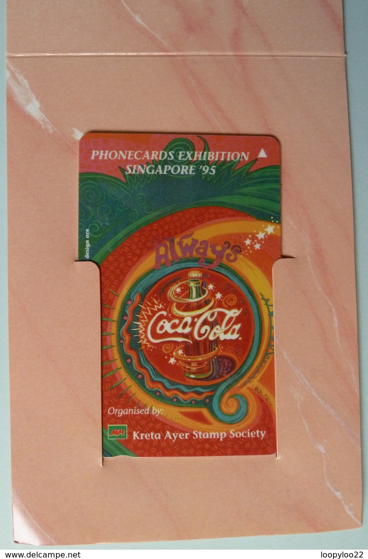 SINGAPORE - Phonecards Exhibition Singapore '95 - Coca Cola - Kreta Ayer Stamp Soc - $3 - Mint In Folder - Singapore