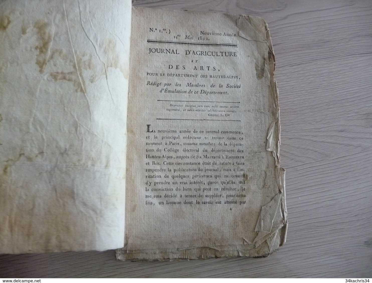 Journal D'Agriculture Et Des Arts Des Hautes Alpes N°1 1er Mars 1812 En L'état Voir Photos - 1800 - 1849