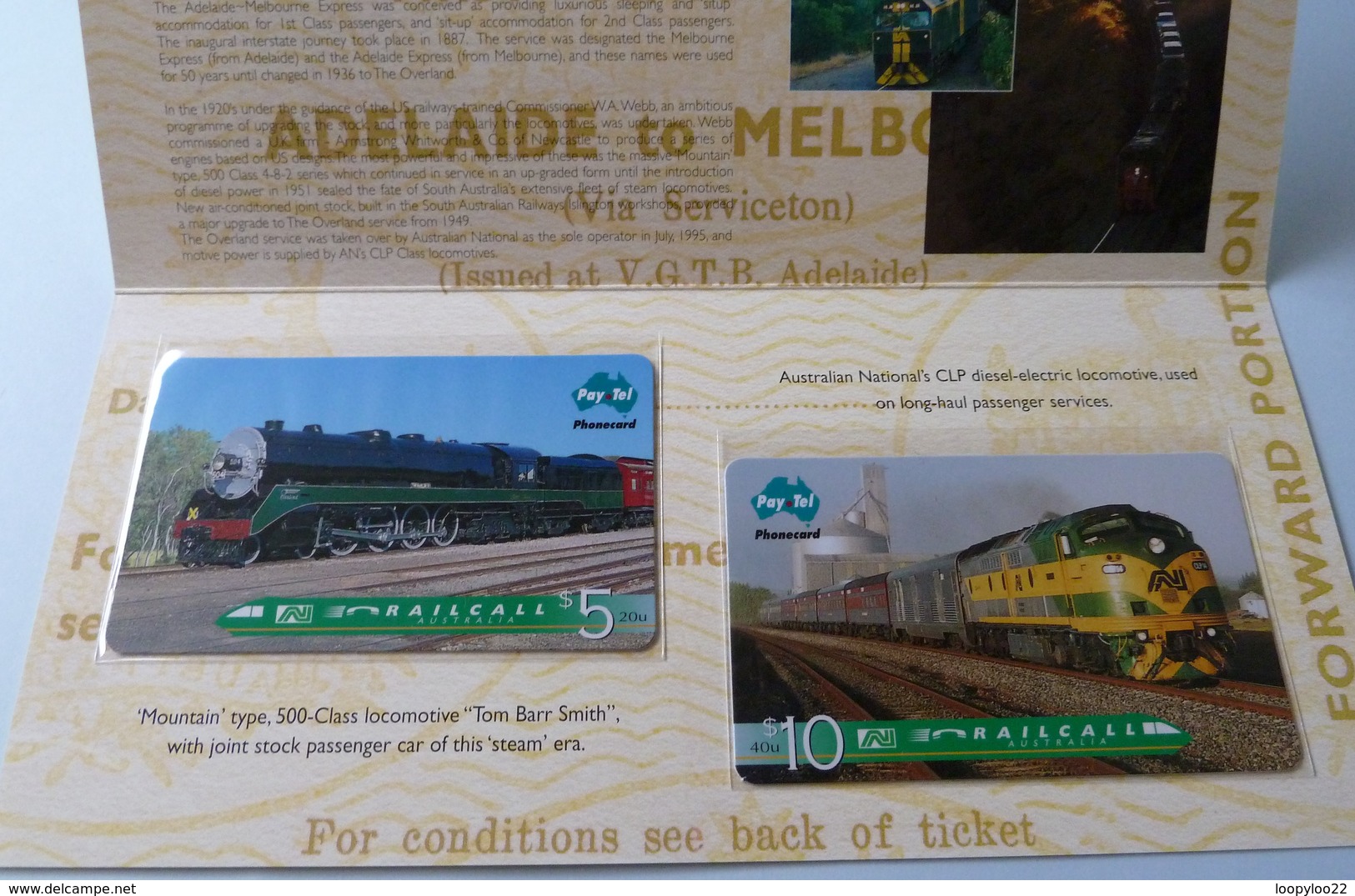 AUSTRALIA - PayTel - The Overland - Railways - Set Of 2 - 1500ex - Mint In Folder - Australie