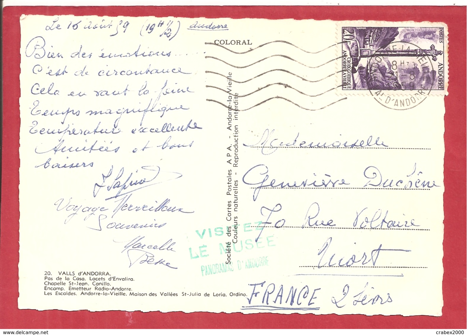 Y&T N°146 ANDORRE LA VIEILLE    Vers   FRANCE  1959  2 SCANS - Cartas & Documentos