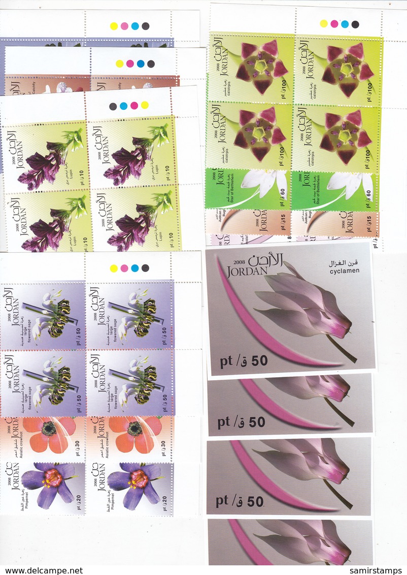 Jordan 2008, Flowers 10v. + S.sheets Bloc's Of Corner  , MNH Cvompl.set- Scarce Set- RED. PRICE - SKRILL PAY ONLY - Jordan