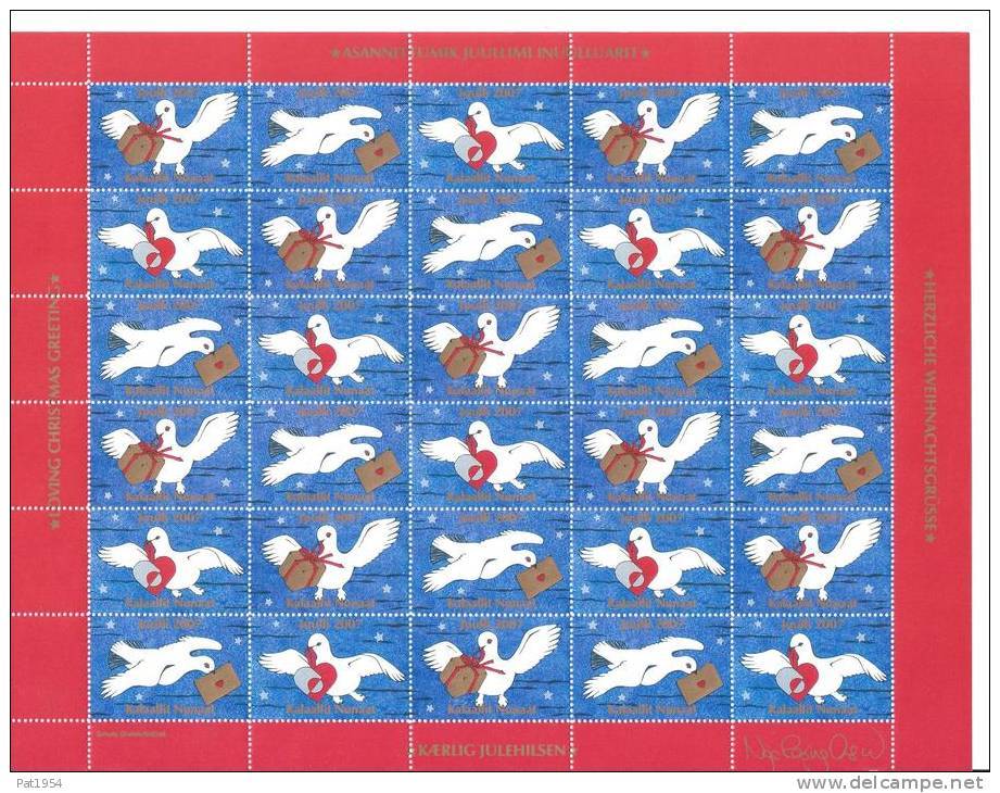 Feuille De Vignettes De Noël Du Groënland 2007 Neuve Avec Oiseau - Autres & Non Classés