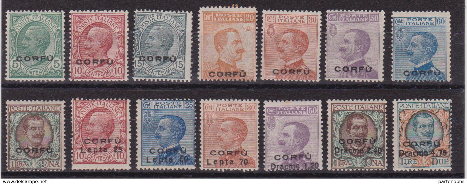 304 ** Corfù – 1923 Occ. Militare Italiana N. 1/14 Le Tre Serie Complete Soprastampate. Cat. € 787,50. SPL - Corfù