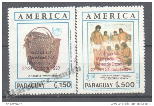 Paraguay 1990 Yvert 2525 + A-1187, América UPAEP, Overprinted Kings Spain Visit - MNH - Paraguay