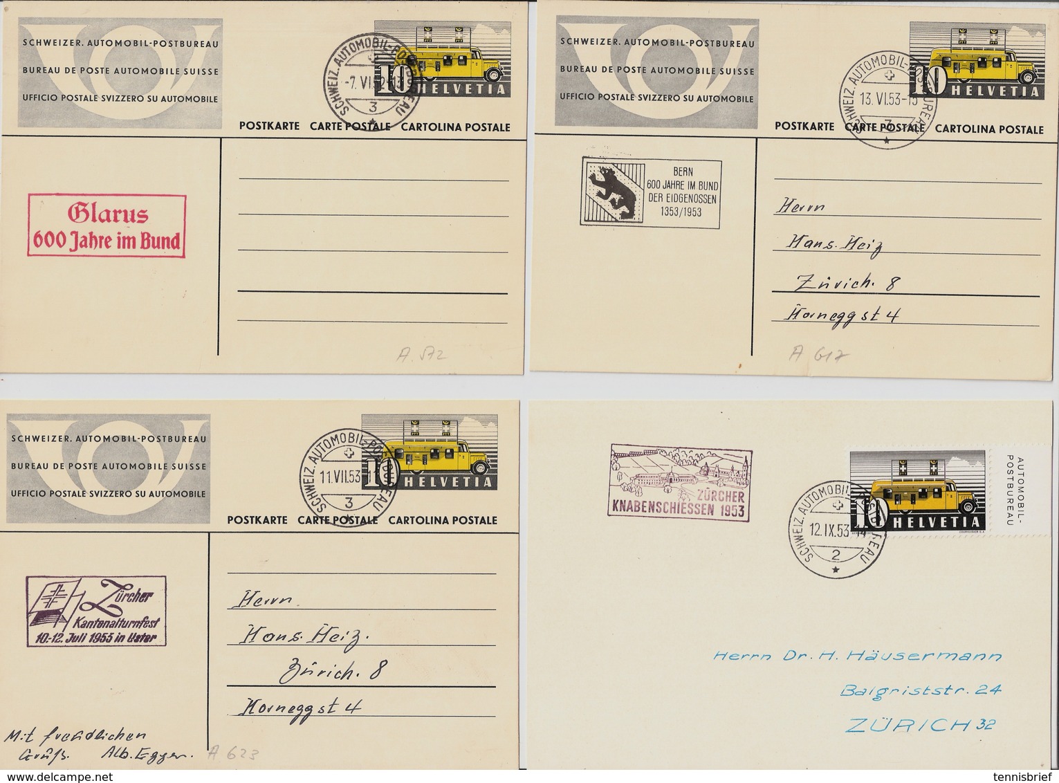 Ca. 1940-50, Automobilpost- Stp., 6 Karten , # A1505 - Poststempel