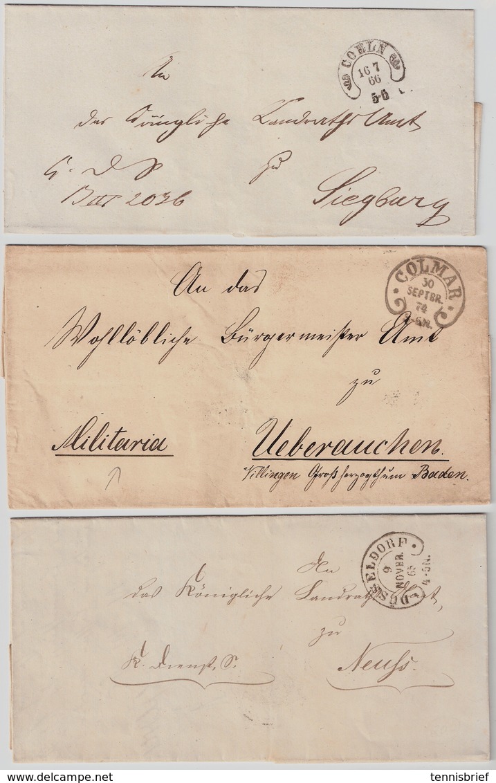 (1866 - 1874) 3 Dienstbriefe , Klare Hufeisen-Stp.  , #a1509 - Briefe U. Dokumente