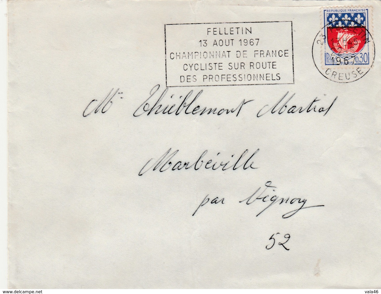 CHAMPIONNAT DE FRANCE  13 AOUT 1967 -  FLAMME SUR ENVELOPPE - Cycling