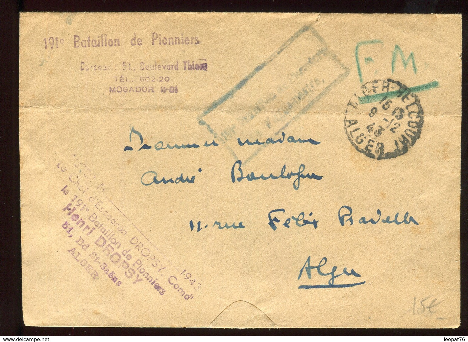 Algérie - Enveloppe En FM De Alger Pour Alger En 1943 - N300 - Cartas & Documentos