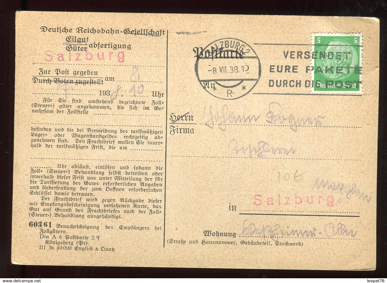 Allemagne - Carte Commerciale De Salzburg En 1938 - N308 - Briefe U. Dokumente