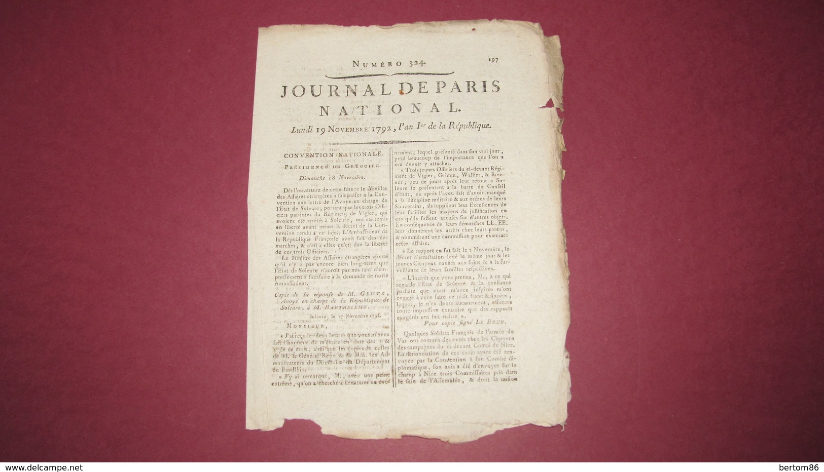 COLLEGE DE FRANCE - ASSEMBLEE PUBLIQUE - JOURNAL DE PARIS NOVEMBRE 1792. - Journaux Anciens - Avant 1800