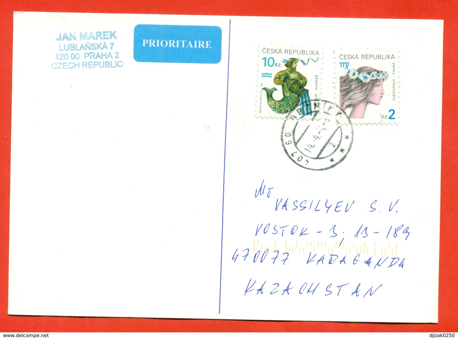 Zodiac Signs. Czech Republic 2004. Postcard  Is Really Past Mail. Airmail. - Astrologie