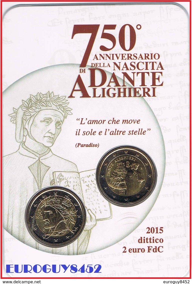 ITALIE - COINCARD 2 € 2015 BU - DANTE ALIGHIERI + 2 € 2015 BU - KOERSMUNT - Italie