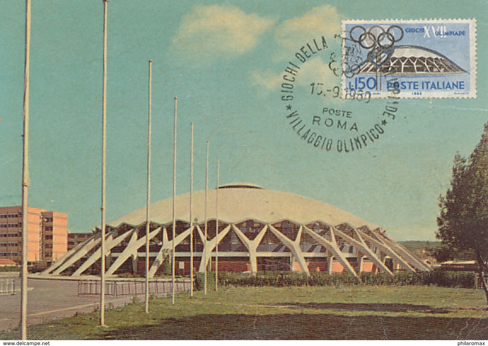 D35764 CARTE MAXIMUM CARD 1960 ITALY - OLYMPICS ROME - SMALL SPORT PALACE - SPEC. POSTMARK OLYMPIC VILLAGE CP ORIGINAL - Stadiums