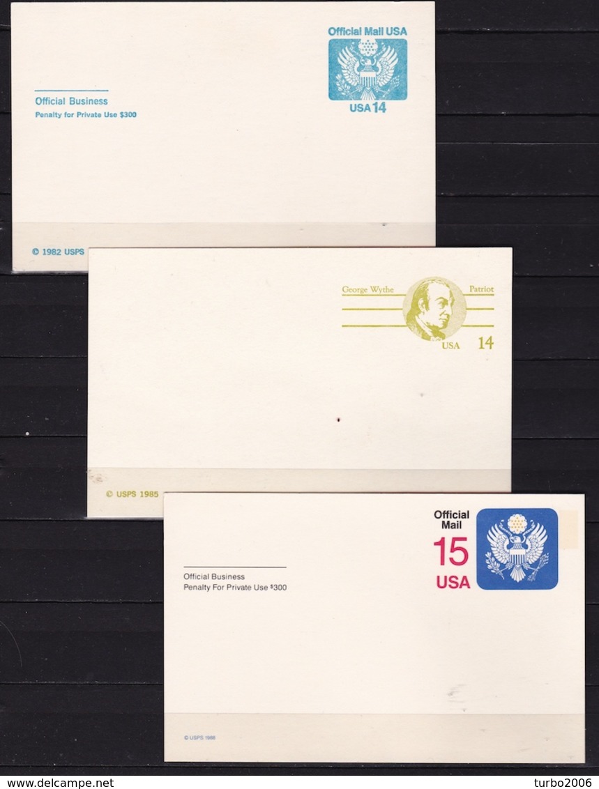 USA 1982-1985-1988 3 Unused Official Mail USA Cards For Business Only !! See Scan - 1981-00