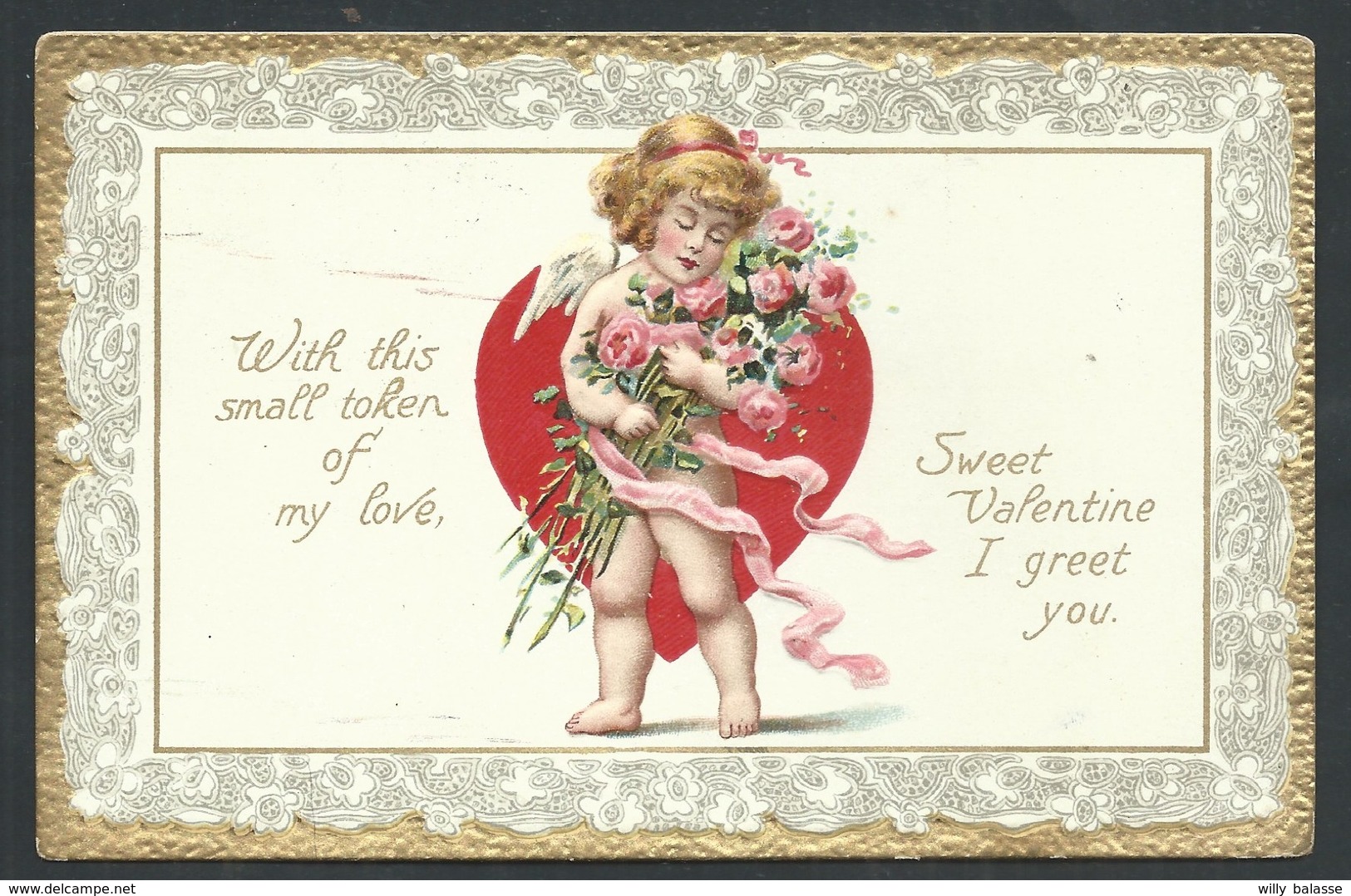 +++ CPA Fantaisie - Fantasy Card - Valentine - Cupidon Love Coeur - Dorure - Ange Angelot Chérubin - Embossed Relief  // - Saint-Valentin