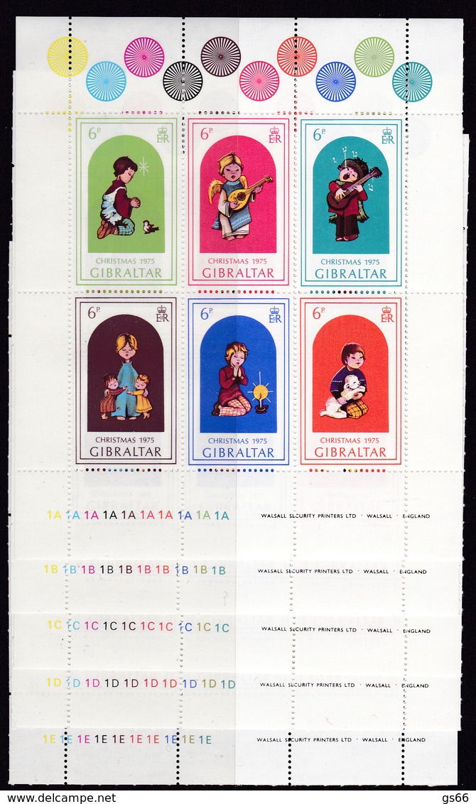 Gibraltar, 1975, 328/31, Christmas. MNH **,10  Kleinbögen Platte Nr. :1A,B,C,D,E,F,G.H.I,J. Komplett - Gibraltar