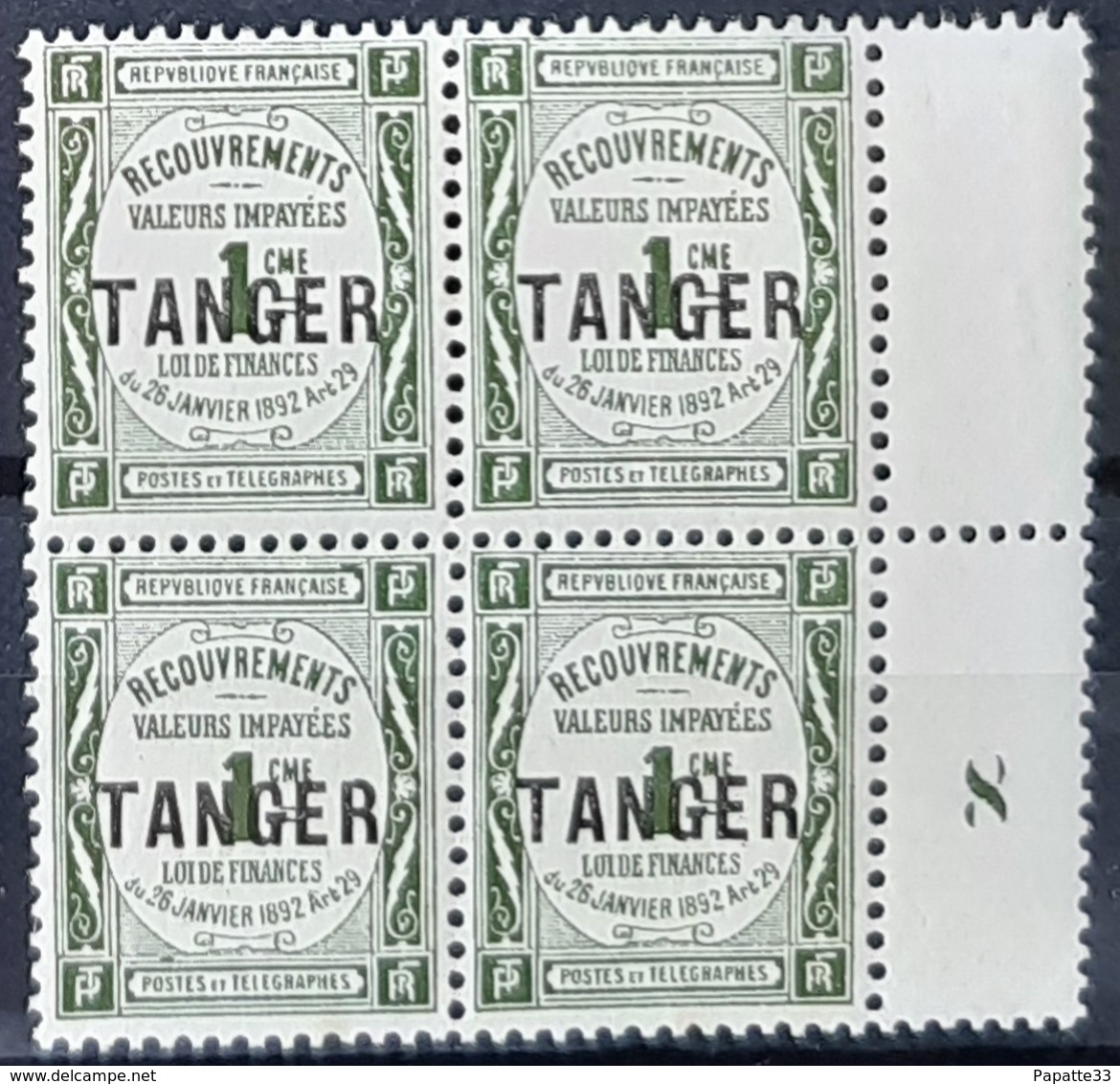 MAROC - TAXE BLOC DE 4 (MILLESIME) N°42 - 1c Olive - Neufs Sans Charnières ** / MNH - Strafport