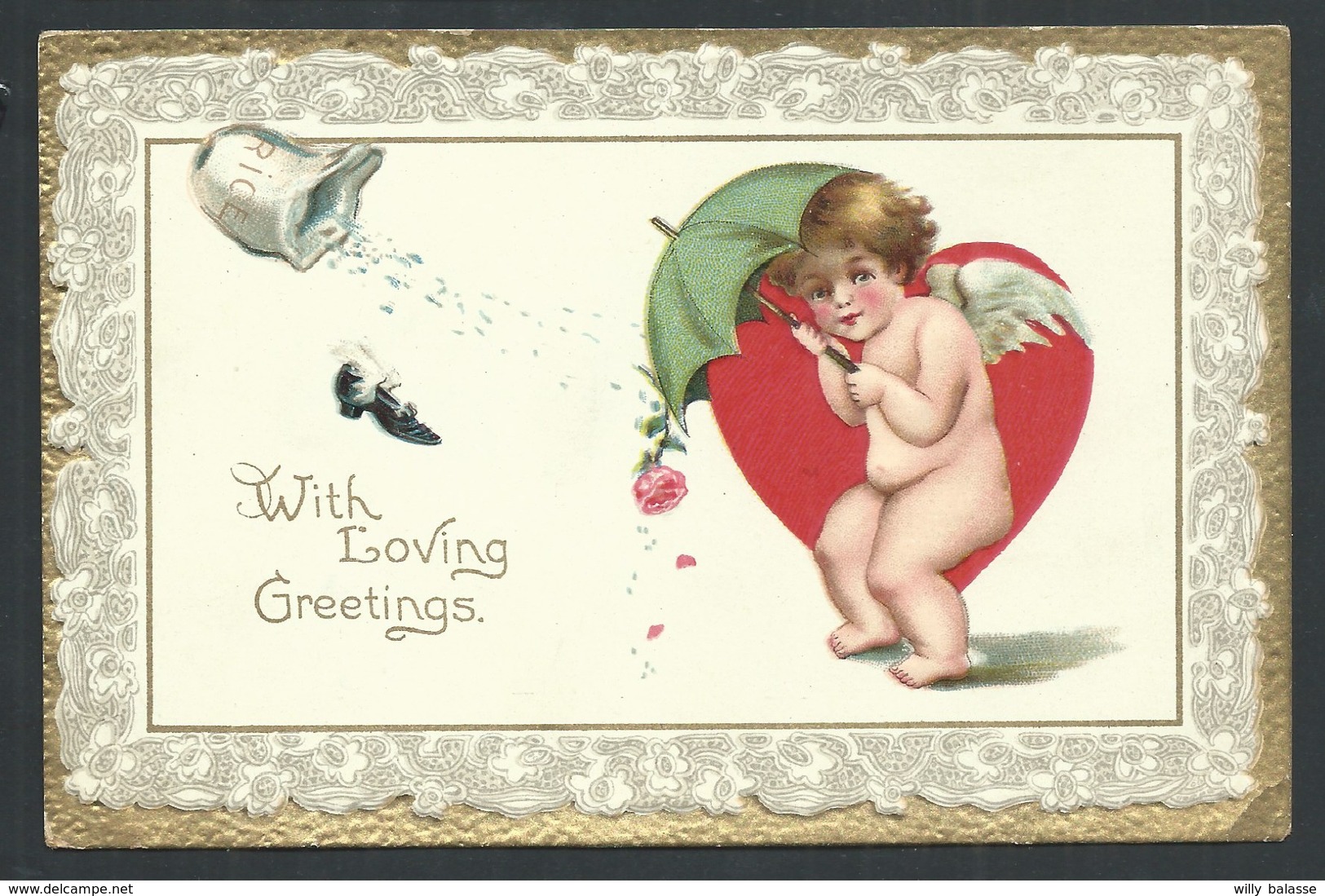 +++ CPA Fantaisie - Fantasy Card - Valentine - Cupidon Love Coeur - Dorure - Ange Angelot Chérubin - Embossed Relief  // - Saint-Valentin