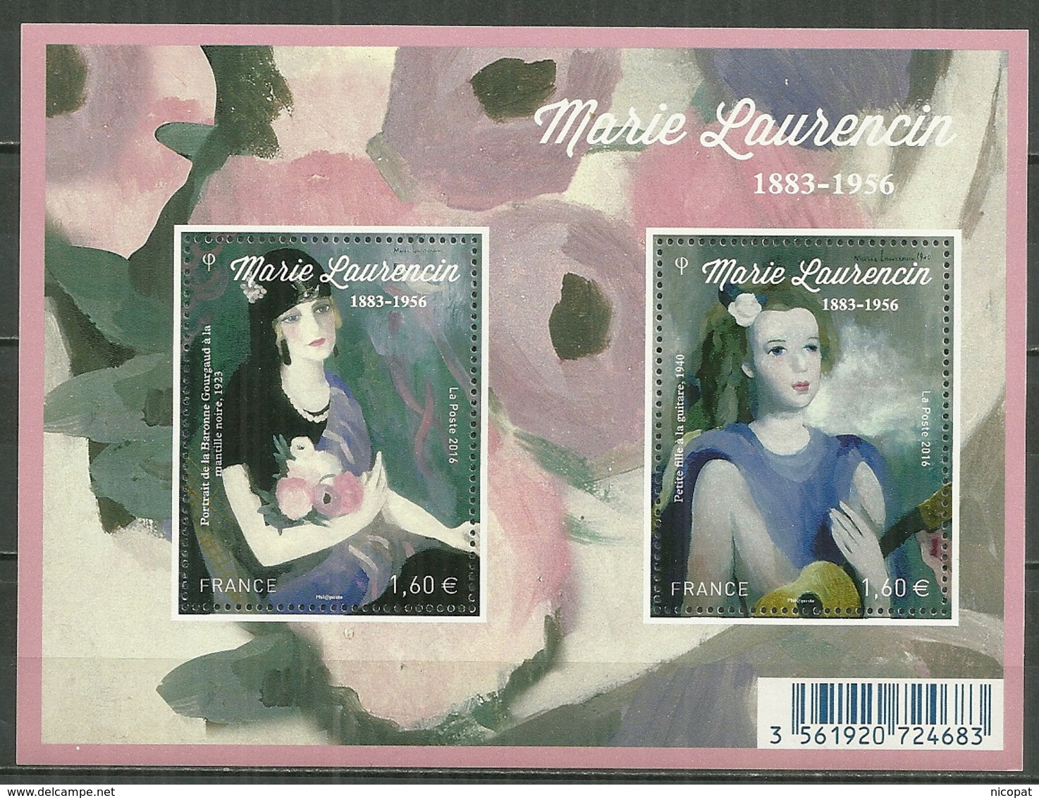 FRANCE MNH ** Feuille F 5111-5112 Marie Laurencin Peintre Art Portrait De La Baronne Gourgaud Petite Fille Guitare - Neufs