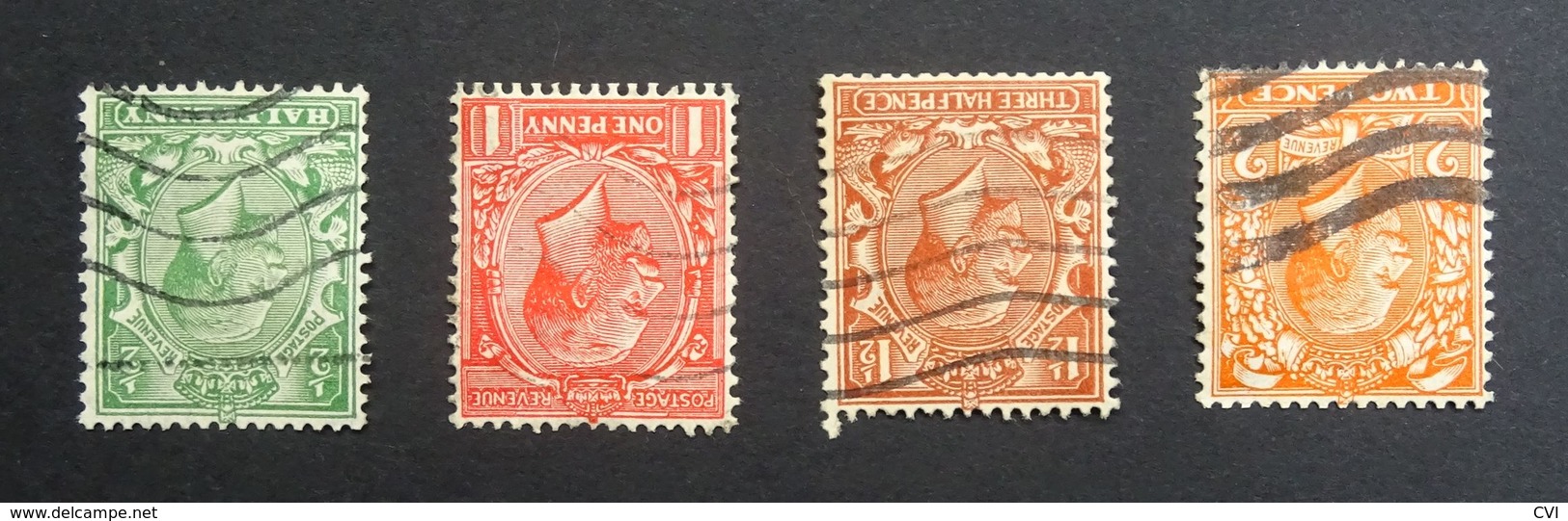 GB KGV 1912-24  SG351,360,362,368/Sc.#159,160,161,162  1/2d To 2d, Wmk 100 Royal Simple Cypher INVERTED, Used (4 Stamps) - Oblitérés