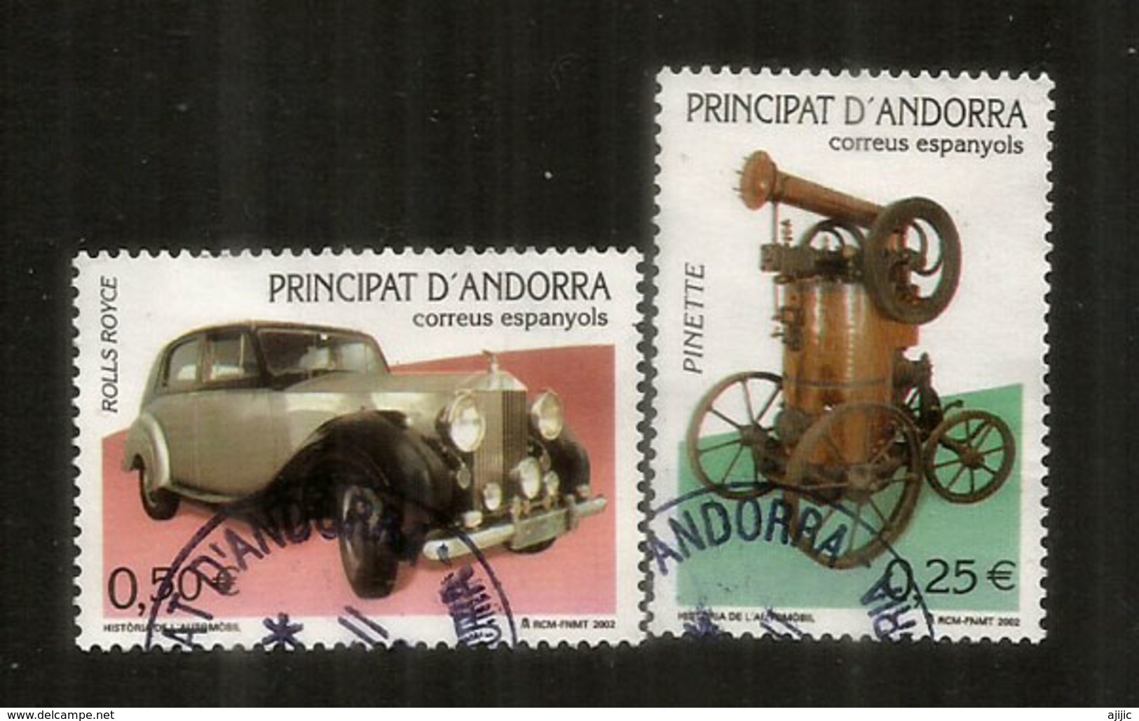 ANDORRA.  Rolls Royce Silver Wraith 1946 & Pinette Minim.  Deux Timbres Oblitérés, 1 ère Qualité - Oblitérés