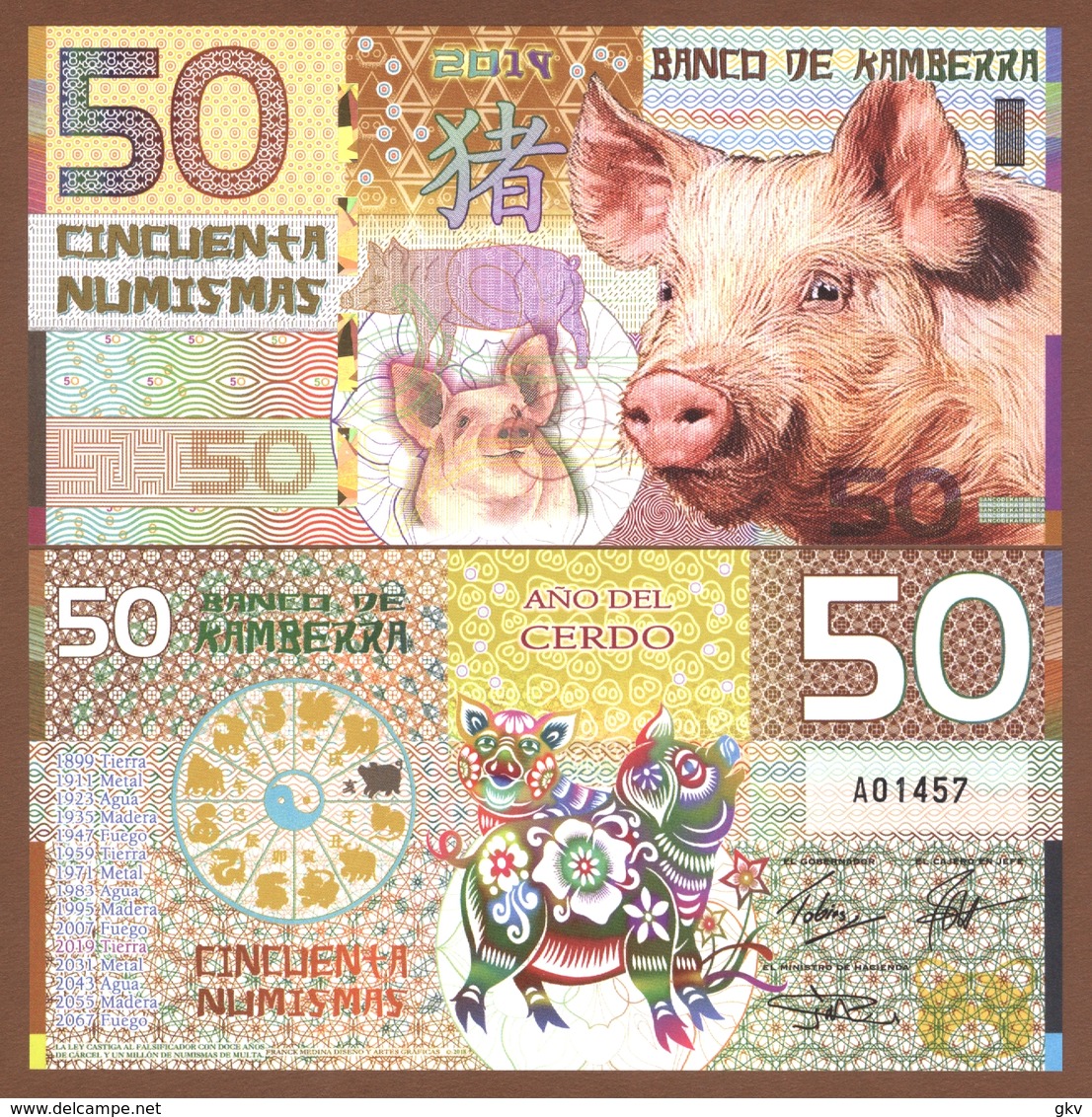 KAMBERRA 50 Numismas 2019 Polymer UNC. Year Of The Pig - Autres & Non Classés