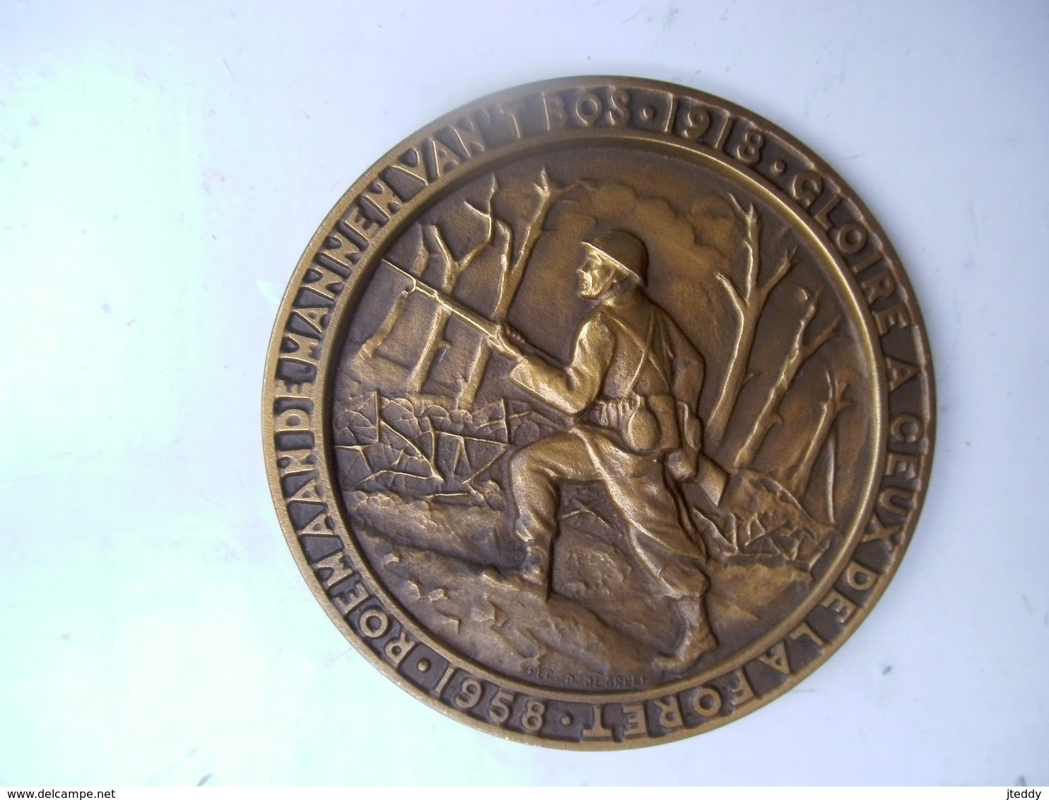 Bronzen Plaket Roem Aan De Mannen 't Bos 1918 - 1914-18