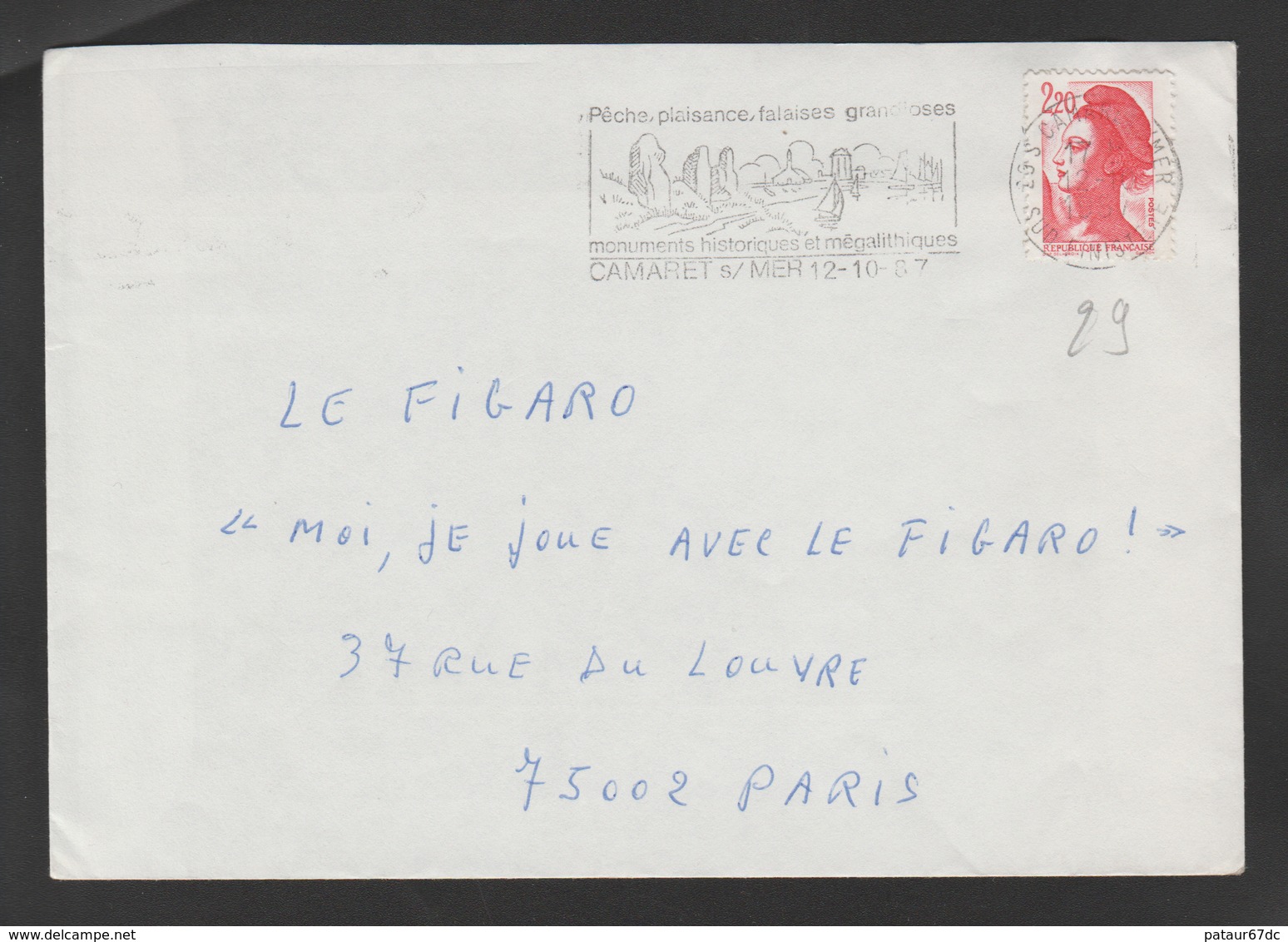 Flamme Dpt 29 : CAMARET SUR MER  (SCOTEM N°  5838 émise Le 20/11/19819) : Pêche, Plaisance, Falaises, Mégalithes... - Mechanical Postmarks (Advertisement)