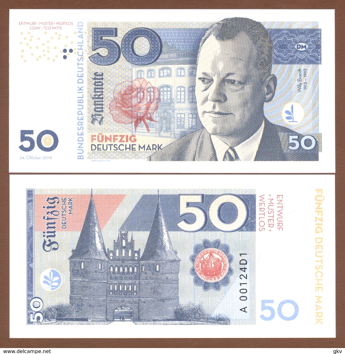 GERMANY 50 Mark 2018 UNC. Willy Brandt. Private Essay. Specimen. - Autres & Non Classés