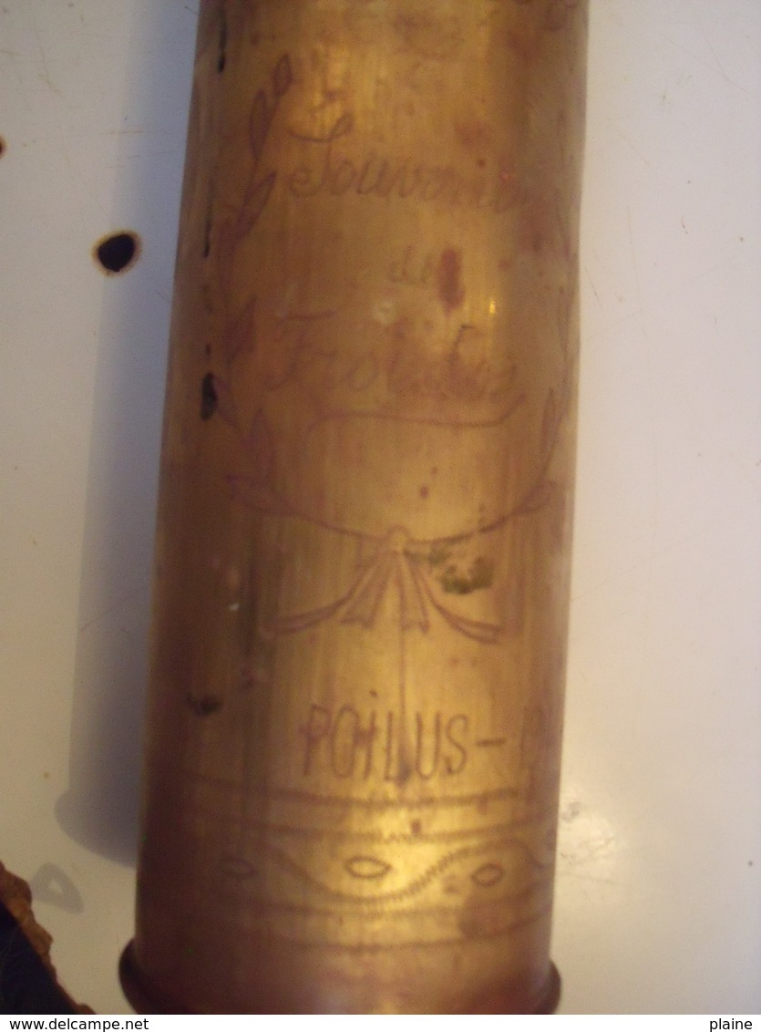 ANCIENNE DOUILLE D'OBUS EN BRONZE-75 DEC- INSCRIPTION - " HONNEUR AUX POILUS-1914-+15+16. SOUVENIR DE FROIDOS- BM. - Bronzes