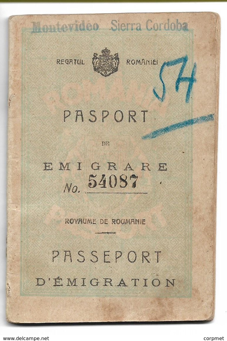 KINGDOM OF ROMANIA 1929 PASSPORT- PASSEPORT To EMIGRATE To URUGUAY - VISAS And STAMPS From GERMANY-HUNGARY-AUSTRIA - Historische Dokumente