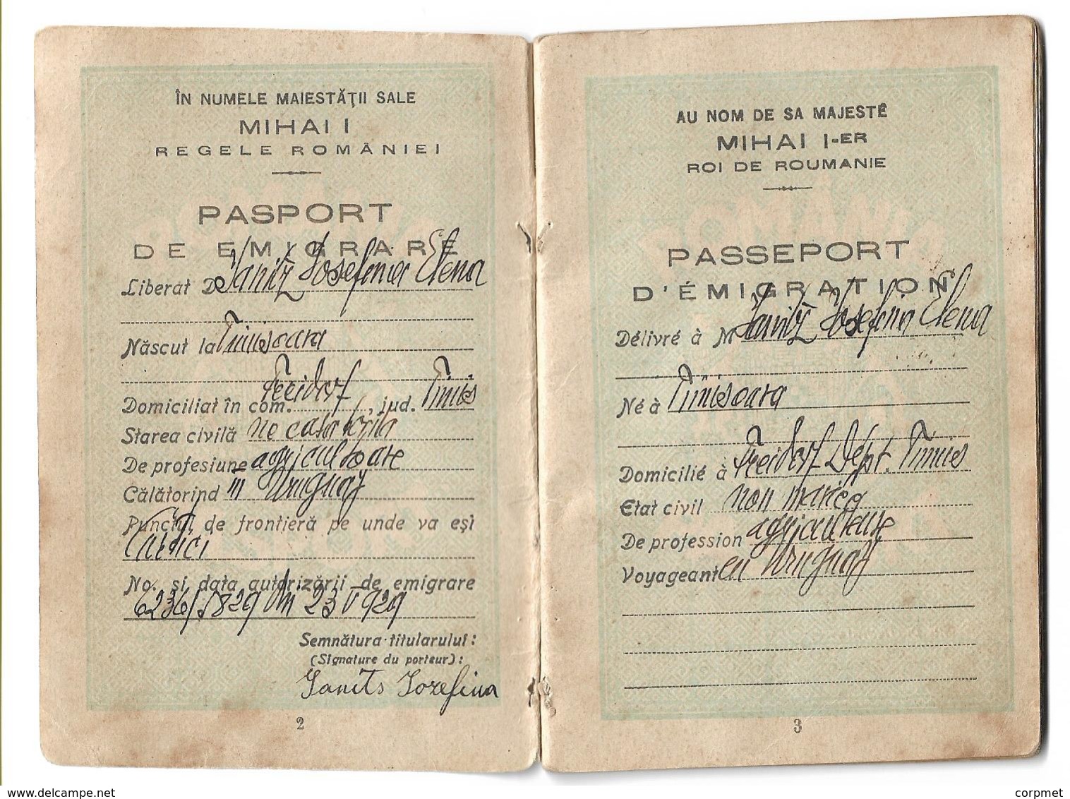 KINGDOM OF ROMANIA 1929 PASSPORT- PASSEPORT To EMIGRATE To URUGUAY - VISAS And STAMPS From GERMANY-HUNGARY-AUSTRIA - Historical Documents