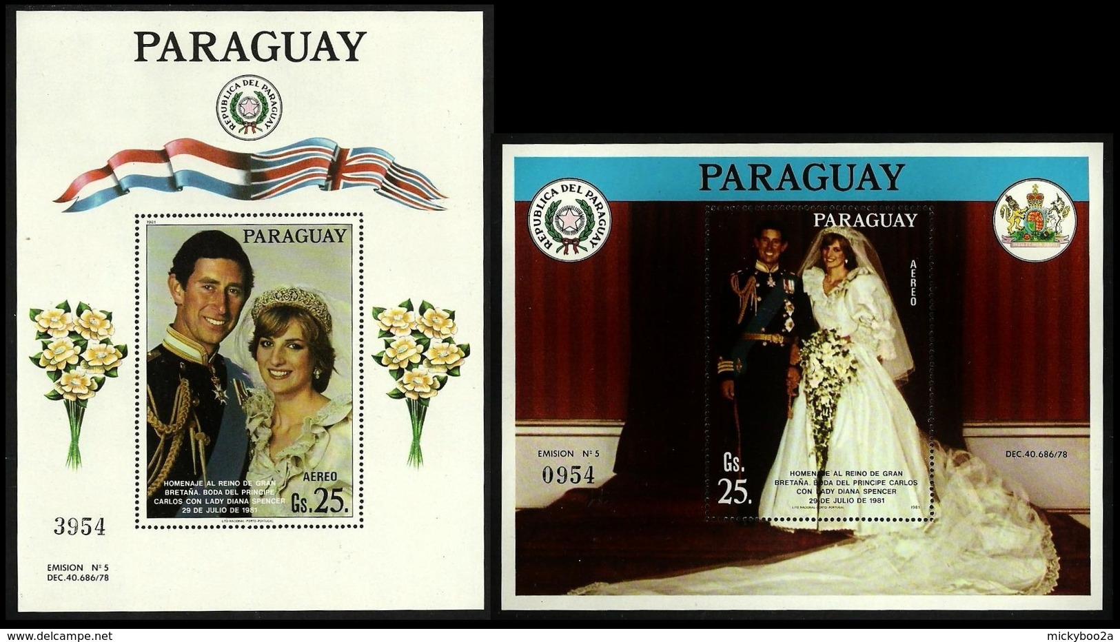 PARAGUAY 1981 ROYALTY ROYAL WEDDING DIANA OMNIBUS FLOWERS ORCHIDS MNH - Paraguay