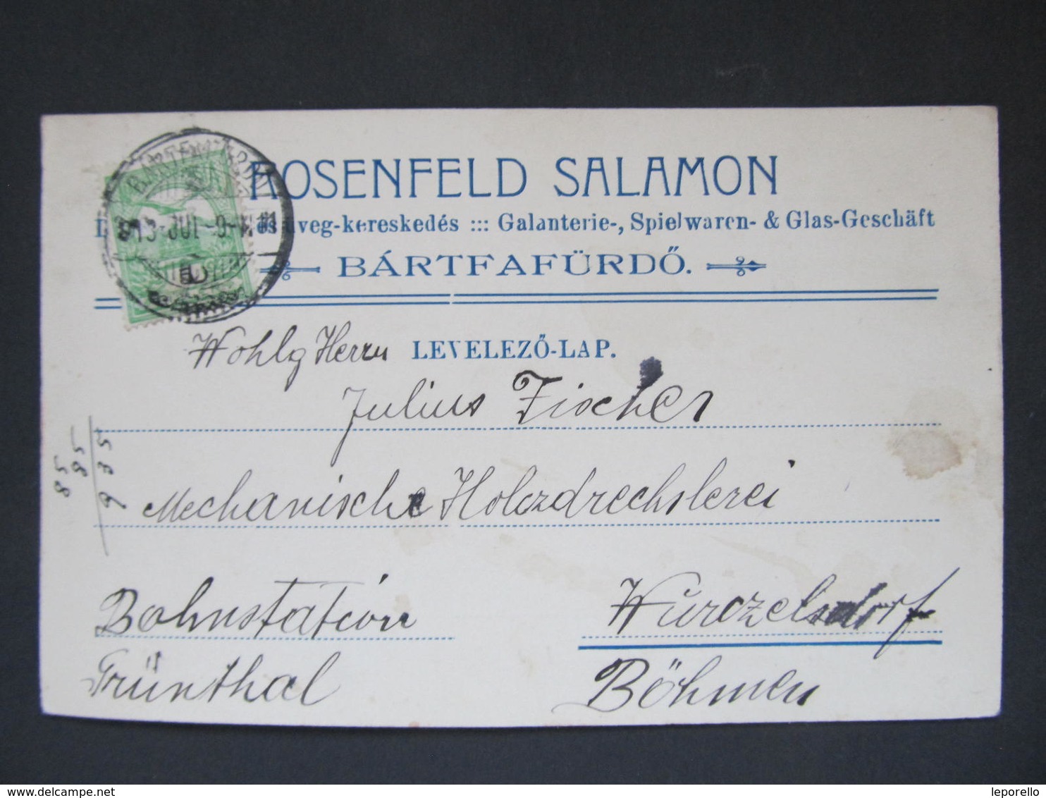 WERBUNG Bartfafürdö - Wurzelsdorf Bardejovske Kupele 1913 Salamon Rosenfeld ///  D*35531 - Storia Postale