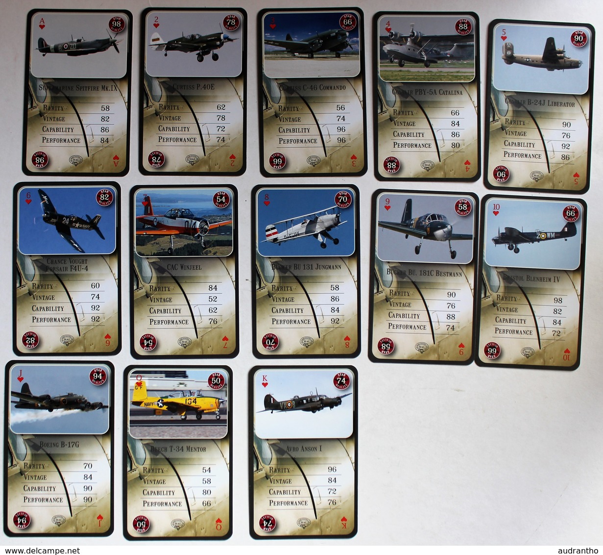 Rare Beau Jeu 54 Cartes à Jouer Spirit Of Aviation Hayward Aviation Limited HAL Insurance Avion Spitfire Mosquito ... - Jeux De Cartes