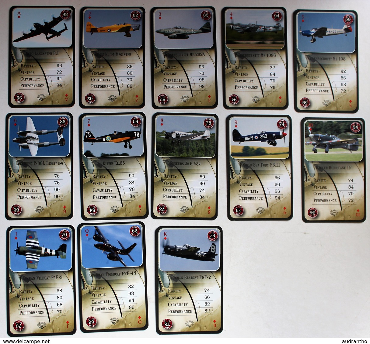 Rare Beau Jeu 54 Cartes à Jouer Spirit Of Aviation Hayward Aviation Limited HAL Insurance Avion Spitfire Mosquito ... - Playing Cards